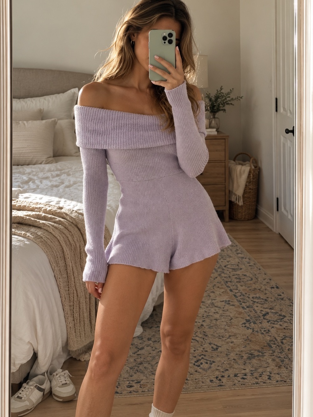 NWT Urban Outfitters Lavender Off-Shoulder Sweater Romper